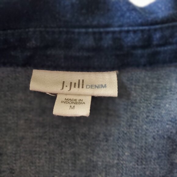 J Jill Denim Jean Dress Western Farmhouse Pockets and Roll Tab Sleeves Medium - Picture 9 of 15